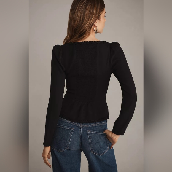 Reformation Black Button Front Long Sleeve Top Size 10 - Picture 2 of 10